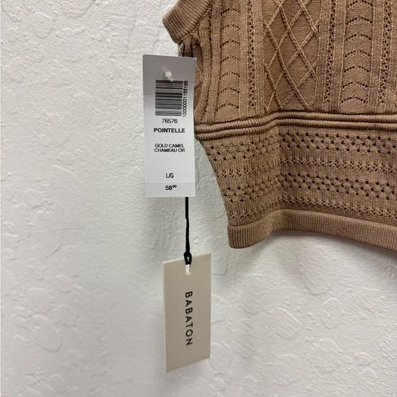 Babaton Pointelle Knit Crop Tank Top – Gold Camel – Size L – NWT - Picture 2 of 5